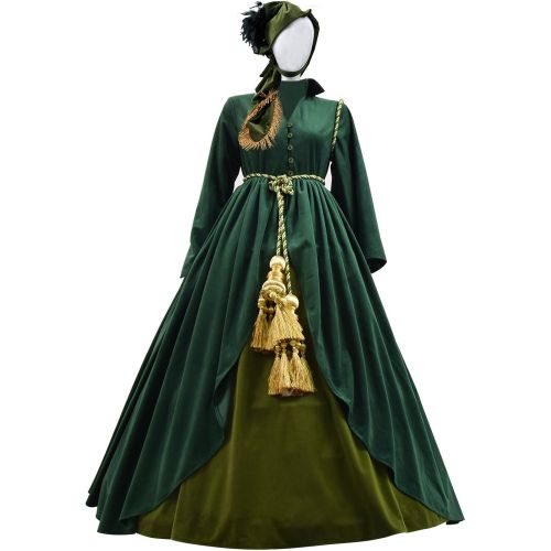  Expeke Scarlet Costume Gone Wind Dresses with Scarf for Women Green Curtain Dress