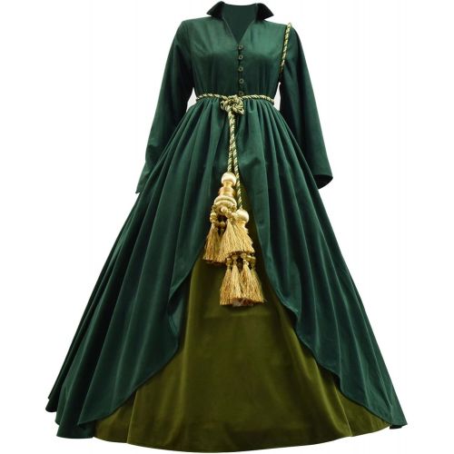  Expeke Scarlet Costume Gone Wind Dresses with Scarf for Women Green Curtain Dress