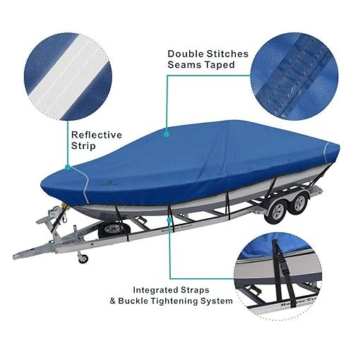  Explore Land Trailerable Waterproof Boat Cover Fits 14'-16'Long Beam Width up to 76