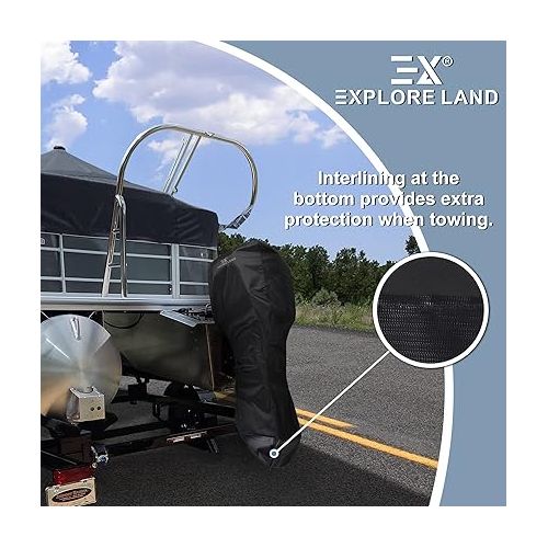  Explore Land Fade Resistant Full Outboard Motor Cover Waterproof 600D Heavy Duty Boat Engine Cover Fit for 30-250 HP Motor