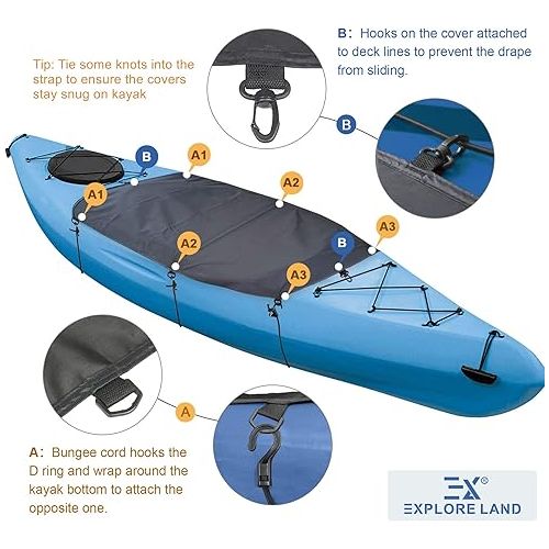  Explore Land Universal Kayak Cockpit Drape Waterproof Seal Cockpit Cover for Indoor and Outdoor 2 Pack - Large 60 x 29 inch, Black