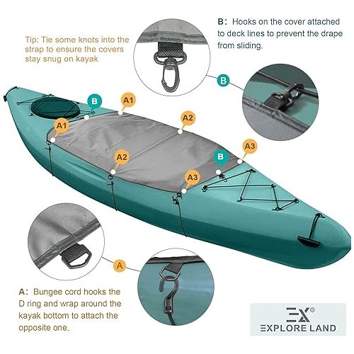  Explore Land Universal Kayak Cockpit Drape Waterproof Seal Cockpit Cover for Indoor and Outdoor Regular 44 x 28 inch, Grey