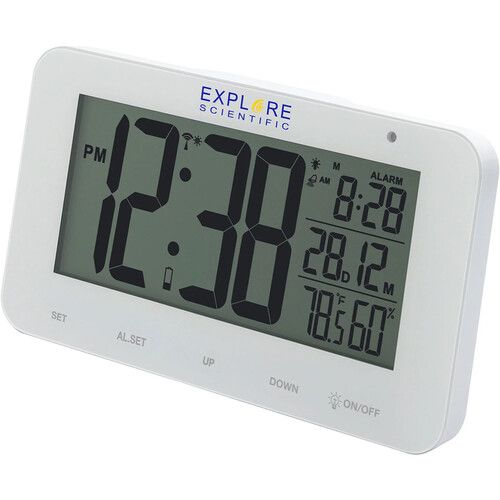  Explore Scientific Large Display Radio Controlled Alarm Clock (White)