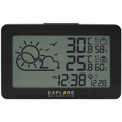  Explore Scientific Large Display Weather Station with Temperature and Humidity (Black)