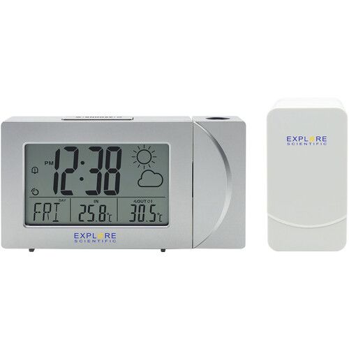  Explore Scientific Radio-Controlled Projection Clock with External Weather Sensor (Silver)