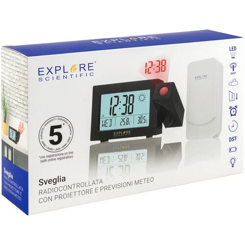  Explore Scientific Radio-Controlled Projection Clock with External Weather Sensor (Silver)