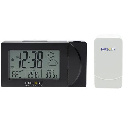  Explore Scientific Radio-Controlled Projection Clock with External Weather Sensor (Black)