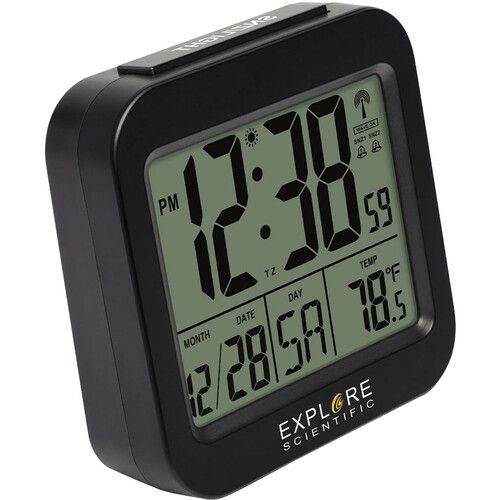  Explore Scientific Travel Alarm with Radio-Controlled Clock and Indoor Temperature Display