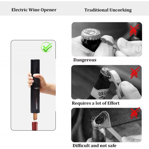  [아마존베스트]Exptolii Electric Wine Opener, Automatic Bottle Corkscrew with Foil Cutter, Vacuum Stopper and Wine Aerator Pourer