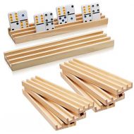 [아마존베스트]Wooden Domino Racks Set of 8 - Exqline Premium Domino Trays Holders Organizer for Mexican Train Chickenfoot and Other Domino Games - Dominoes NOT Included