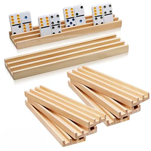  [아마존베스트]Wooden Domino Racks Set of 8 - Exqline Premium Domino Trays Holders Organizer for Mexican Train Chickenfoot and Other Domino Games - Dominoes NOT Included