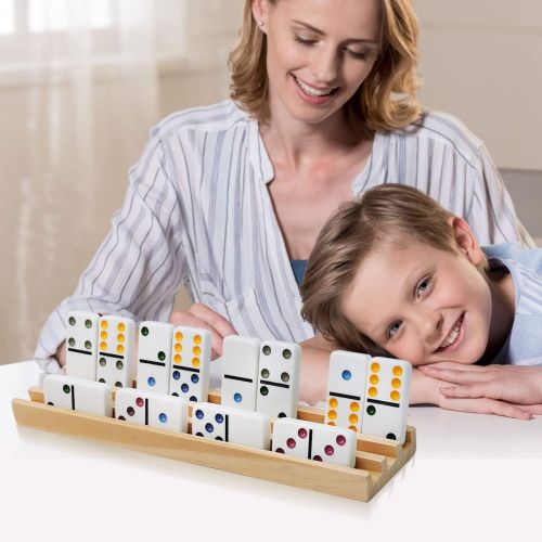  [아마존베스트]Wooden Domino Racks Set of 8 - Exqline Premium Domino Trays Holders Organizer for Mexican Train Chickenfoot and Other Domino Games - Dominoes NOT Included