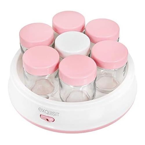  [아마존베스트]Exquisit Maker YM 3101 WEP | Make Yoghurt Yourself | 7 Serving Jars of 200 ml | Dishwasher Safe | 15 Watt | White/Pink