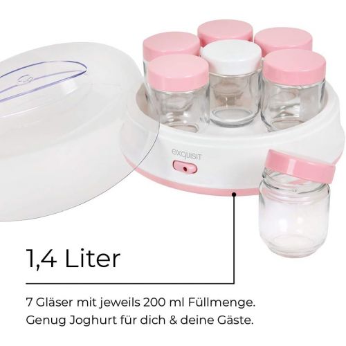  [아마존베스트]Exquisit Maker YM 3101 WEP | Make Yoghurt Yourself | 7 Serving Jars of 200 ml | Dishwasher Safe | 15 Watt | White/Pink