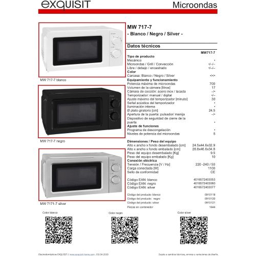  [아마존베스트]Exquisit Microwave MW 717-7 SW / 700 Watt / 17 L / Black