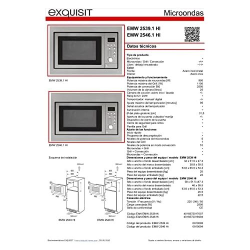  [아마존베스트]Exquisit EMW 2539.1 HI EMW2539HI Built-In Microwave, Stainless Steel, 25 Litres, Inox Look