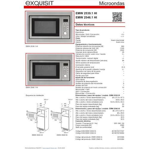  [아마존베스트]Exquisit EMW 2539.1 HI EMW2539HI Built-In Microwave, Stainless Steel, 25 Litres, Inox Look