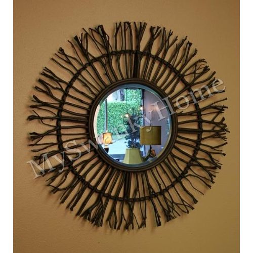  Extra Large Birch Branch Wood Sunburst Wall Mirror