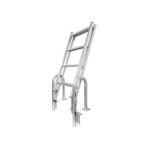  Extreme Max 3005.4227 Heavy-Duty Aluminum Slanted Flip-Up Dock Ladder with Comfort Use Round Tube Frame - 4-Step, 300 lbs. Weight Capacity