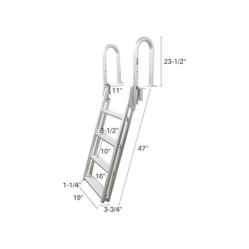  Extreme Max 3005.4227 Heavy-Duty Aluminum Slanted Flip-Up Dock Ladder with Comfort Use Round Tube Frame - 4-Step, 300 lbs. Weight Capacity