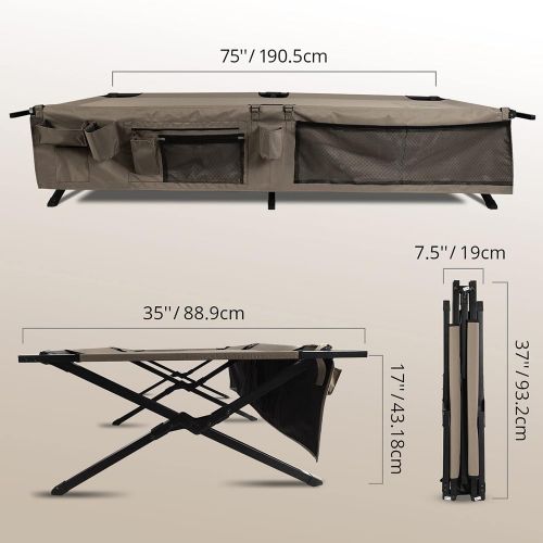  Extremus New Komfort Camp Cot, Folding Camping Cot, Guest Bed, 300 lbs Capacity, Steel Frame, Strong 300D Polyester Surface, Includes Side Storage Organizer, Carry Bag, 75” Long x