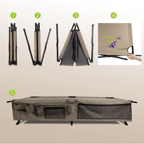  Extremus New Komfort Camp Cot, Folding Camping Cot, Guest Bed, 300 lbs Capacity, Steel Frame, Strong 300D Polyester Surface, Includes Side Storage Organizer, Carry Bag, 75” Long x