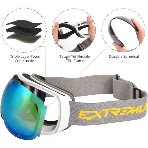  Extremus MilkRun Ski Goggles, Lightweight,Wide View,UV400 Protection,Helmet Compatible,Snowboard & Snow Goggles for Men Women