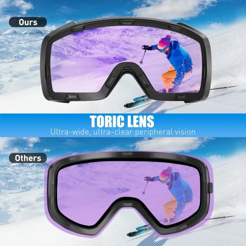  Extremus Cornice Ski Goggles - Interchangeble Lens Most Optically True Vision Choice - Premium Snow Goggles for Men & Women