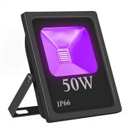 Exulight UV LED Flood Light, 50W High Power UV Ultraviolet Blacklight 85V-265V AC IP66 Waterproof for Parties,Curing, Glue, Halloween, Fishing, Aquarium with US Plug (50)