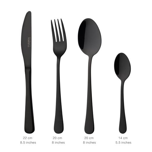  Exzact Premium 18/10 Edelstahl Besteck 16 PCS Set - 4 x Gabeln, 4 x Dinner Messer, 4 x Dinner Essloeffel, 4 x Teeloeffel - Service fuer 4 (Schwarz) (WF944 x 16)