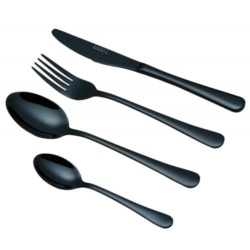  Exzact Premium 18/10 Edelstahl Besteck 16 PCS Set - 4 x Gabeln, 4 x Dinner Messer, 4 x Dinner Essloeffel, 4 x Teeloeffel - Service fuer 4 (Schwarz) (WF944 x 16)