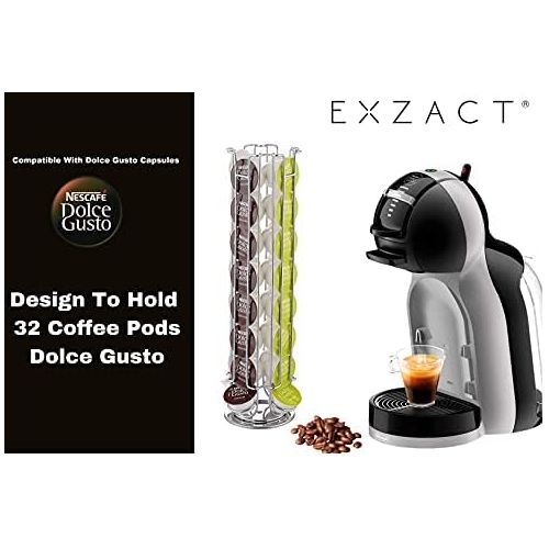  Exzact drehbarer Kaffeepad Halterung Kaffeekapselhalter kompatibel fuer Dolce Gusto Kapseln (32 Stueck) - Rotierendes Pod Tower Rack