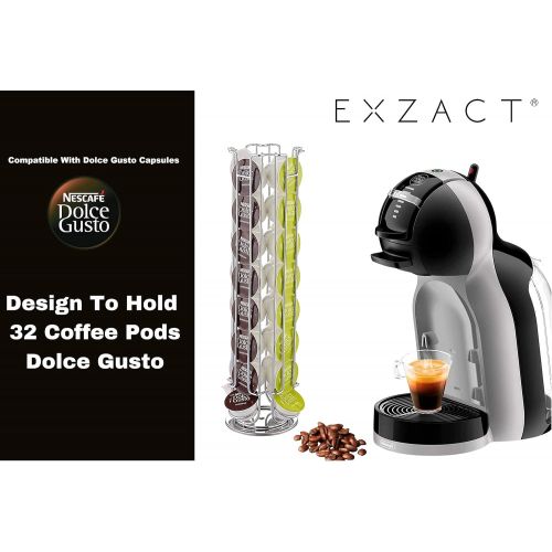  Exzact drehbarer Kaffeepad Halterung Kaffeekapselhalter kompatibel fuer Dolce Gusto Kapseln (32 Stueck) - Rotierendes Pod Tower Rack