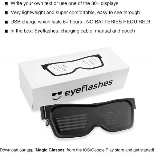  [아마존베스트]EYEFLASHES LED Glasses for Parties -LED Bluetooth Glasses for Festivals - Cool Glasses to Display Customized Flashing Messages & Animations via Bluetooth on our App- Light up the