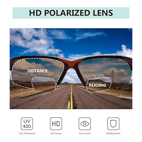  Eyekepper TR90 Polarized Half-Rimless Bifocal Sunglasses Brown Frame +2.5