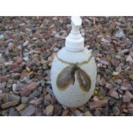 Eyepoppingcreations Stoneware Soap Pump, Hand Lotion Pump with a Feather Motif, Native American Soap Pump, White Washed Soap/Lotion Pump. Neutral Decor, Feathe