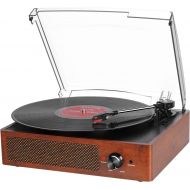 Eyesen Bluetooth Record Player Belt-Driven 3-Speed Turntable, Vintage Vinyl Record Players Built-in Stereo Speakers, with Headphone Jack/Aux Input/RCA Line Out, Wooden
