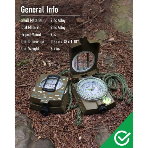 [아마존베스트]Eyeskey Multifunctional Military Lensatic Tactical Compass | Impact Resistant and Waterproof |Metal Sighting Navigation Compasses for Hiking, Camping, Motoring, Boating, Boy Scout