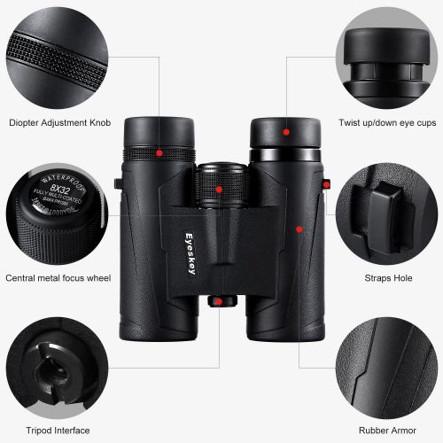  Eyeskey 8x32 Professional Waterproof Binoculars for Travelling, hunting and outdoor Activities, Compact and Lightweight, Exceptional contrast and brightness, Extra Wide Field of Vi