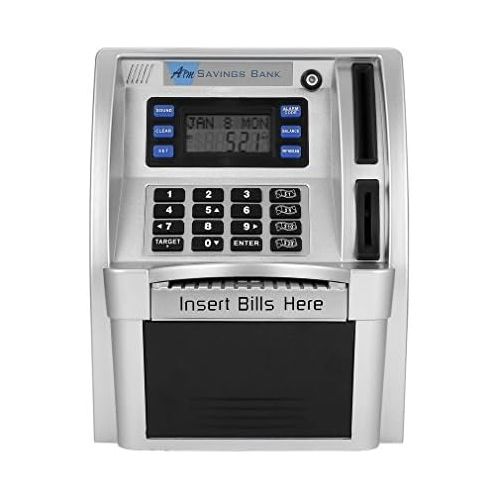  [아마존베스트]ATM Savings Bank, Personal ATM Cash Coin Money Savings Piggy Bank Silver/Black Machine