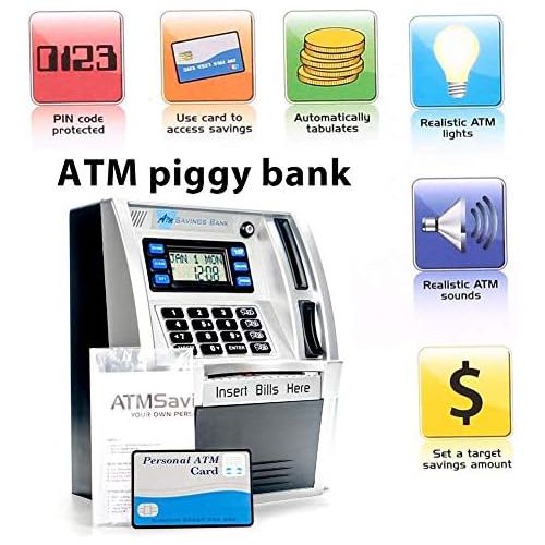  [아마존베스트]ATM Savings Bank, Personal ATM Cash Coin Money Savings Piggy Bank Silver/Black Machine