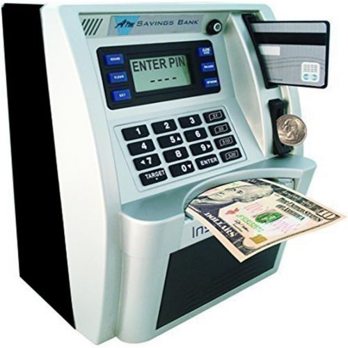  [아마존베스트]ATM Savings Bank, Personal ATM Cash Coin Money Savings Piggy Bank Silver/Black Machine