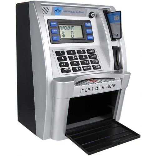  [아마존베스트]ATM Savings Bank, Personal ATM Cash Coin Money Savings Piggy Bank Silver/Black Machine