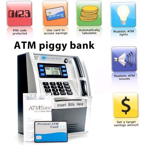  [아마존베스트]ATM Savings Bank, Personal ATM Cash Coin Money Savings Piggy Bank Silver/Black Machine