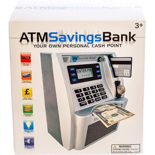  [아마존베스트]ATM Savings Bank, Personal ATM Cash Coin Money Savings Piggy Bank Silver/Black Machine