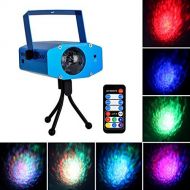 Eyourlife 9W 7 Colors Portable Water Effect Light RGB LED Dj Lights Party Laser Light Projector with Remote Control Strobe Lights for Parties Wedding Disco Club Blue