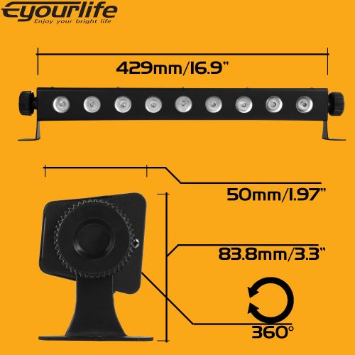  Black Lights for Parties, Eyourlife 27W 9LEDs UV Bar by Remote Control Blacklight Effect DJ Lights LED Lighting for Christmas Blacklight Party Wedding Stage Lighting