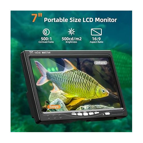  Eyoyo Underwater Fishing Camera 7 inch LCD Monitor Fish Finder Waterproof 1000TVL Fishing Camera 12pcs Infrared Lights for Lake, Boat, Ice Fishing