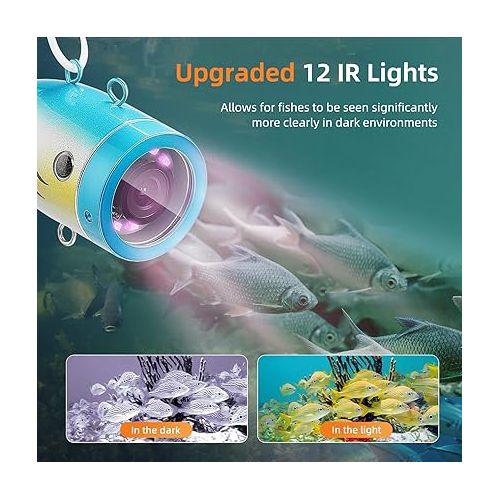  Eyoyo Underwater Fishing Camera 7 inch LCD Monitor Fish Finder Waterproof 1000TVL Fishing Camera 12pcs Infrared Lights for Lake, Boat, Ice Fishing