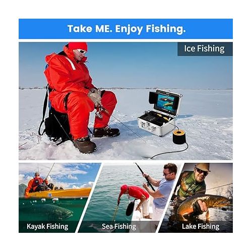  Eyoyo Underwater Fishing Camera, Ice Fishing Camera Portable Video Fish Finder, Upgraded 720P Camera w/ 12 IR Lights, 1024x600 Screen, for Sea, Lake, Boat, Ice Fishing